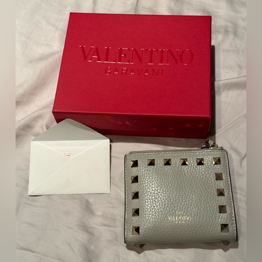 Valentino Garavani Gray Studded Wallet with Red Box